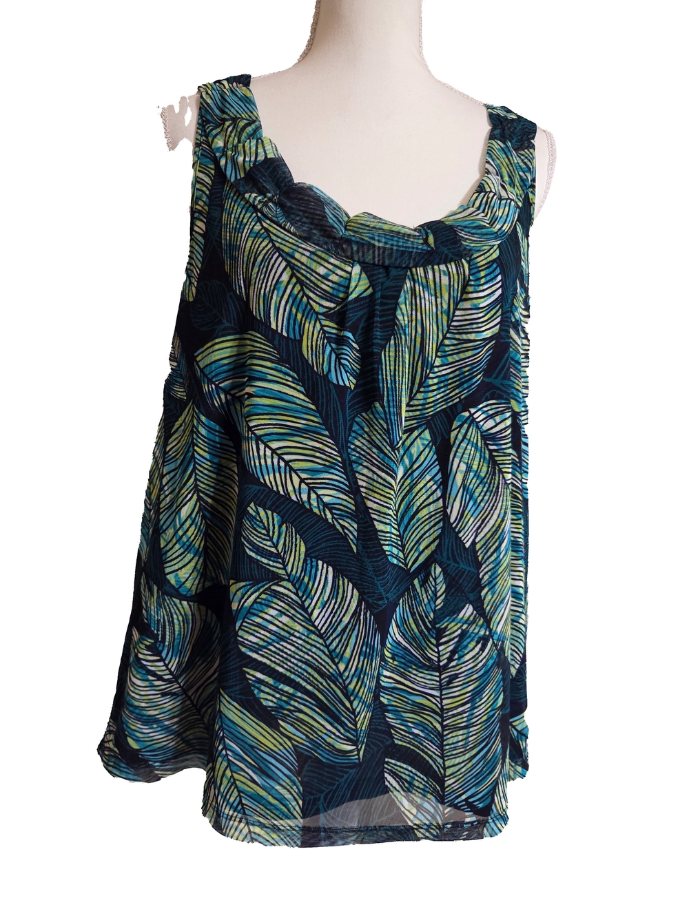 Blue & Green Leaf Print Sleeveless Top